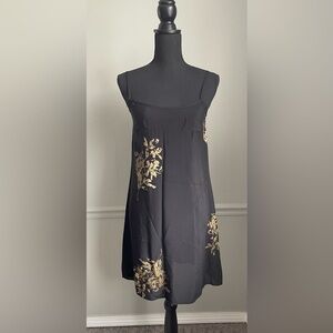CAROLE Little Vintage Black Gold Slip Dress Size S